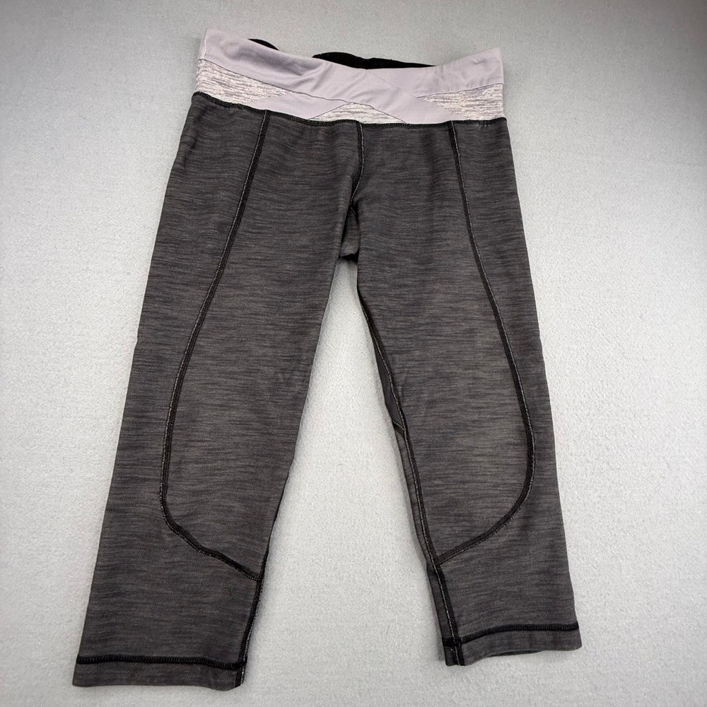 Lululemon Crop Leggings Womens 8 Gray Heathered Yoga Athletic Pants‎